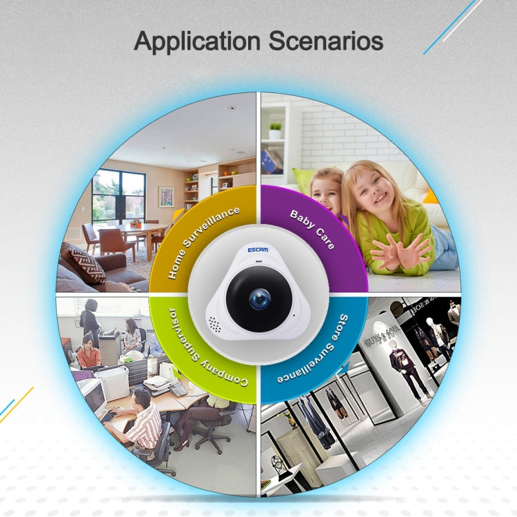 ESCAM Q8 960P 360 Degrees Fisheye Lens 1.3MP WiFi IP Camera, Support Motion Detection / Night Vision, IR Distance: 5-10m, AU Plug, Q8 UK Plug, Q8 US Plug, Q8 AU Plug, Q8 EU Plug