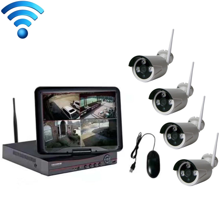 K9104E-PE2013C 4CH HD 960P 1.3 Mega Pixel 2.4GHz WiFi IP Bullet Camera 10.1 inch LCD Screen NVR Kit, K9104E-PE2013C K9104E-PE2013C