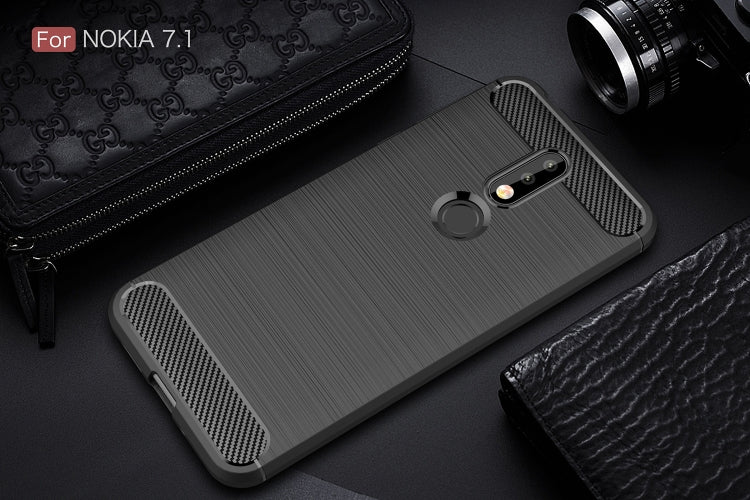Brushed Texture Carbon Fiber Soft TPU Case for Nokia 7.1, Nokia 7.1 – TPU