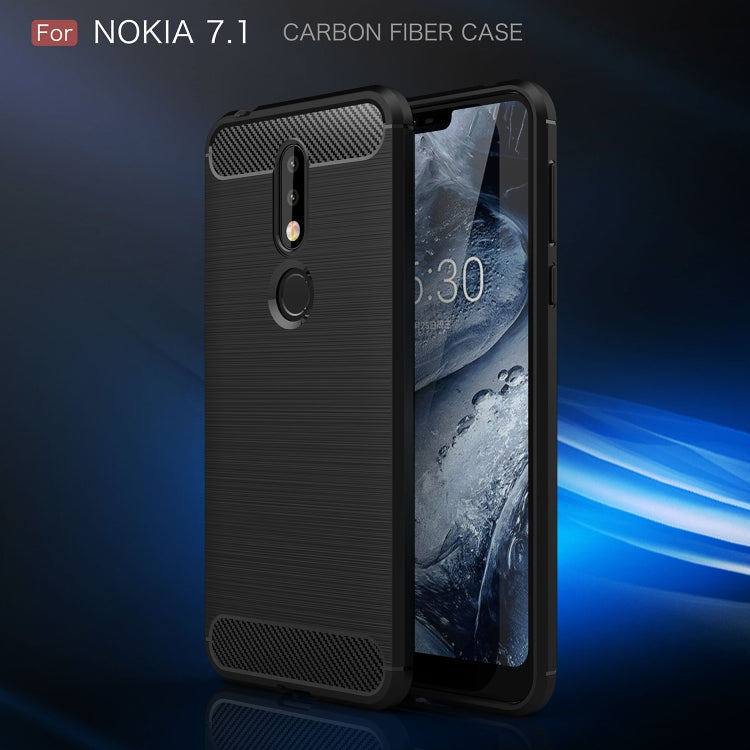 Brushed Texture Carbon Fiber Soft TPU Case for Nokia 7.1, Nokia 7.1 – TPU