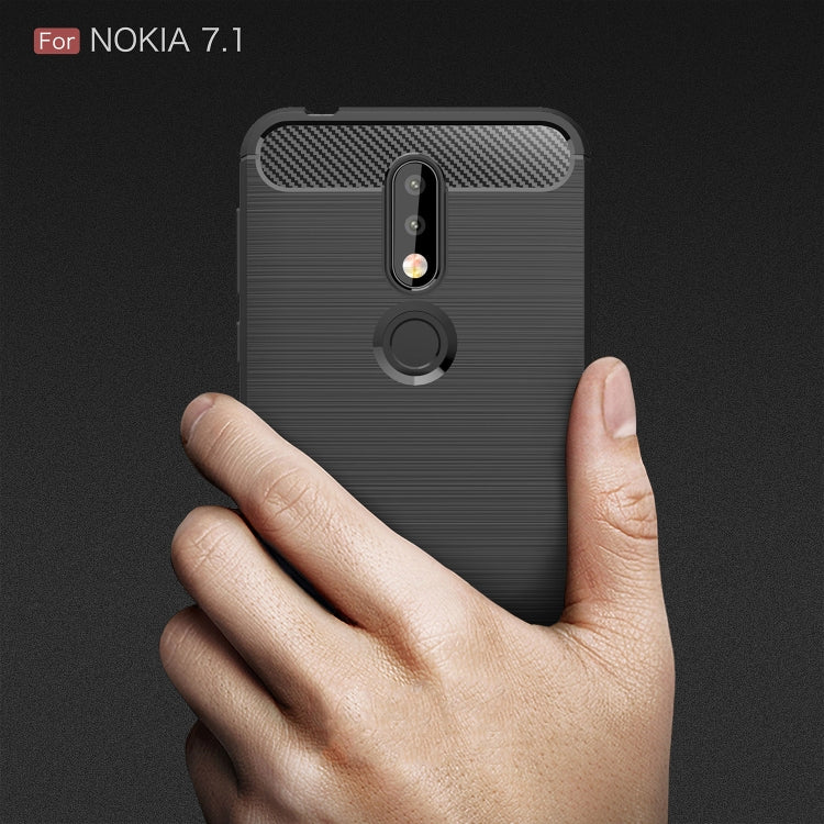 Brushed Texture Carbon Fiber Soft TPU Case for Nokia 7.1, Nokia 7.1 – TPU