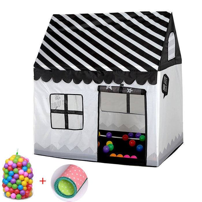 Household Children Printing Play Tent Small Game House with 50 Ocean Balls & Mat, with 50 Ocean Balls & Mat (Green), with 50 Ocean Balls & Mat (Light Pink), with 50 Ocean Balls & Mat (Black White), with 50 Ocean Balls & Mat (Pink) – Wear-resistant with 50 Ocean Balls & Mat (Black White) Black White