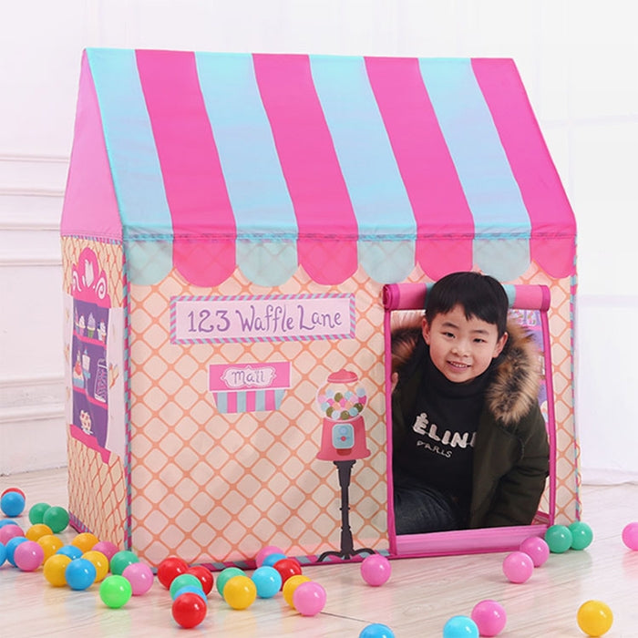 Household Children Printing Play Tent Small Game House with 50 Ocean Balls & Mat, with 50 Ocean Balls & Mat (Green), with 50 Ocean Balls & Mat (Light Pink), with 50 Ocean Balls & Mat (Black White), with 50 Ocean Balls & Mat (Pink)