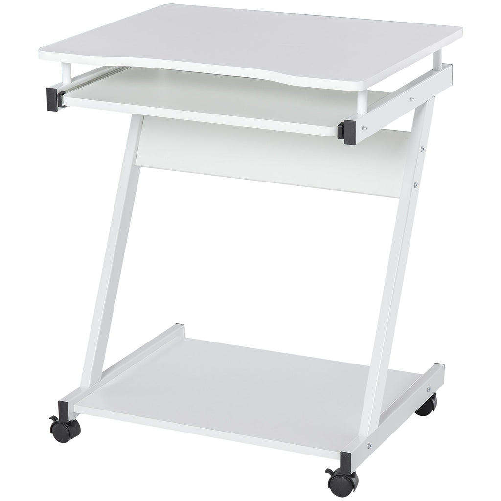 Movable Computer Desk with 4 Moving Wheels Sliding Keyboard Tray Home Office Workstation White white