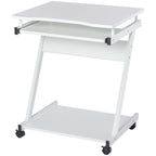 Movable Computer Desk with 4 Moving Wheels Sliding Keyboard Tray Home Office Workstation White white