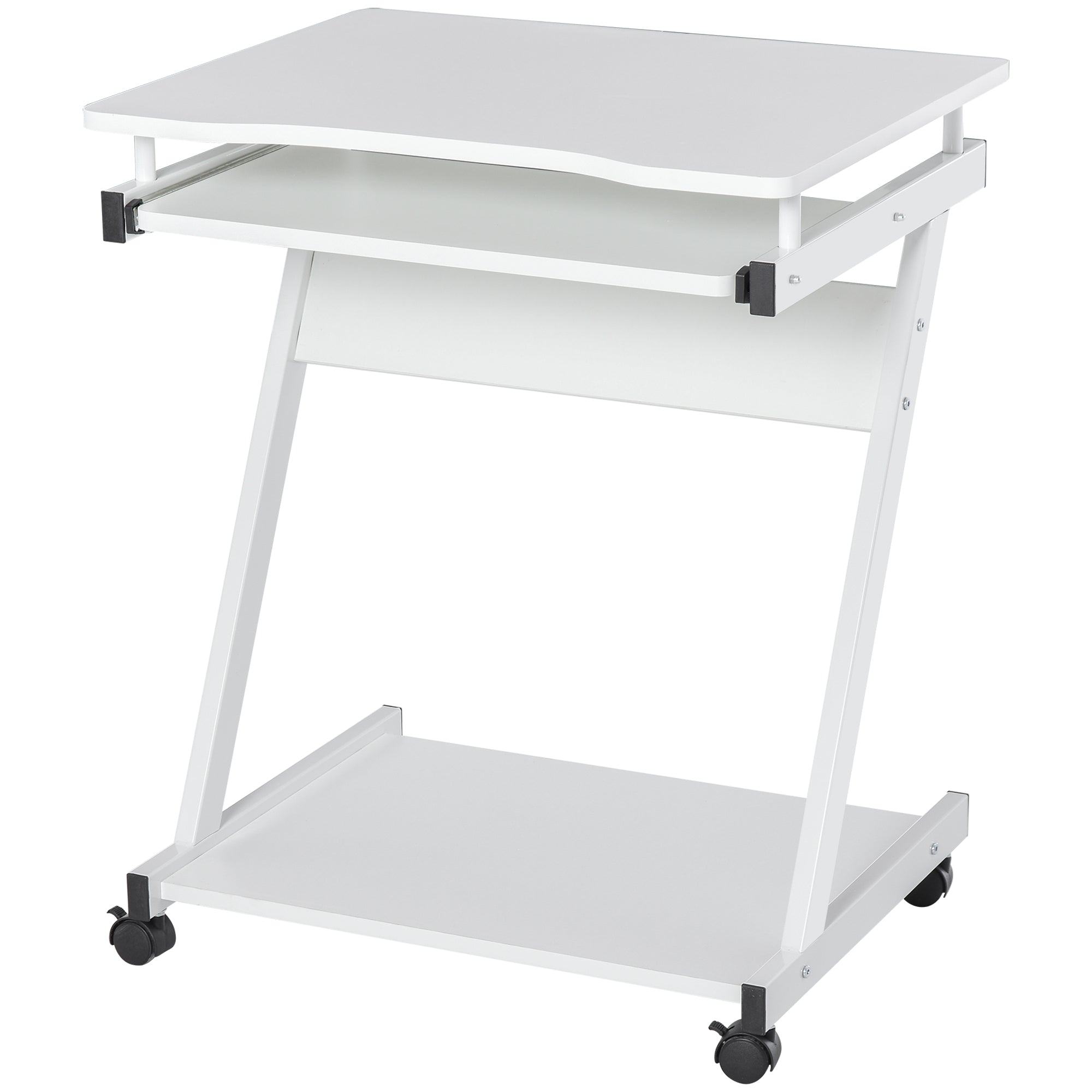 Movable Computer Desk with 4 Moving Wheels Sliding Keyboard Tray Home Office Workstation White white