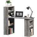 120cm Modern Computer Desk Bookshelf Study Table Workstation PC Laptop Writing Home Office 6 Shelves, Grey Wood-Effect Grey