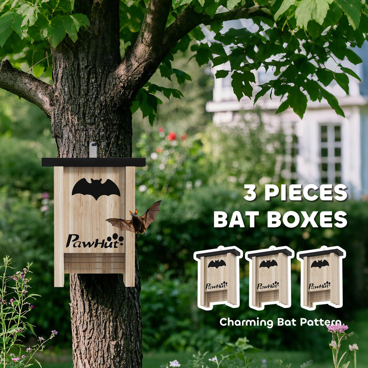 3PCs Bat Boxes Designed to Attract Bats, 18 x 6 x 22.5 cm