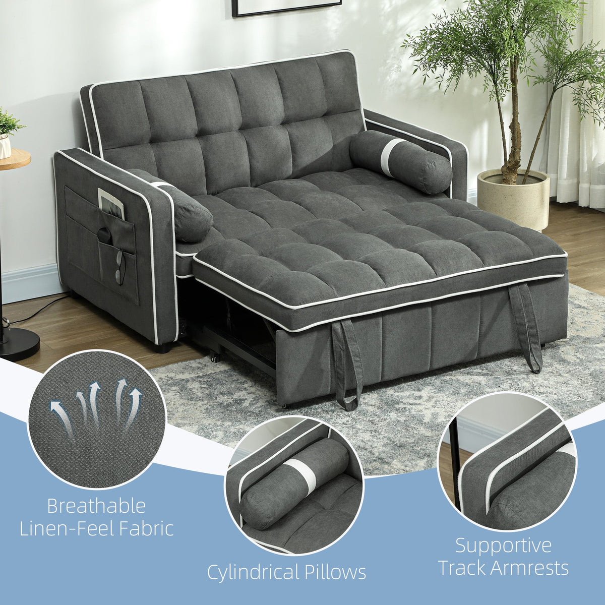 2 Seater Pull Out Sofa Bed with Adjustable Backrest