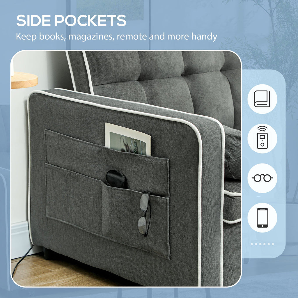 2 Seater Pull Out Sofa Bed with Adjustable Backrest