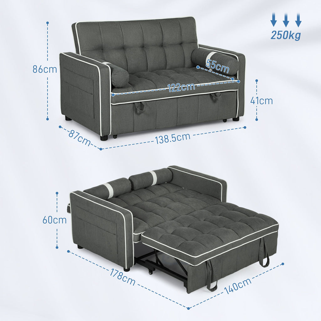 2 Seater Pull Out Sofa Bed with Adjustable Backrest
