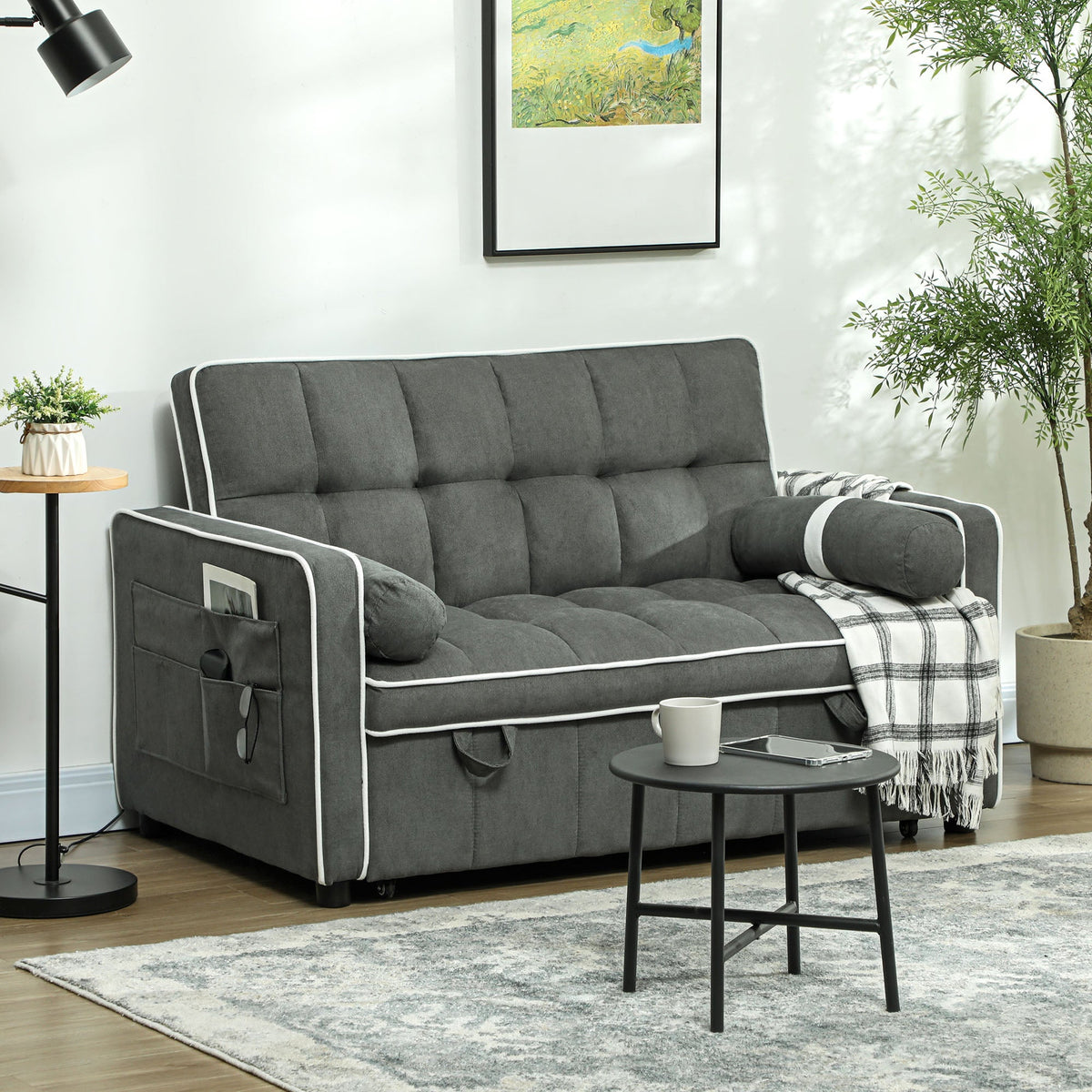 2 Seater Pull Out Sofa Bed with Adjustable Backrest