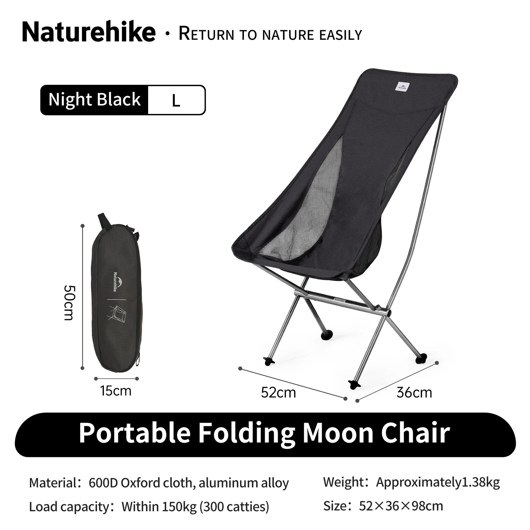 Naturehike YL05 Ultralight Portable Camping Chair (low or high back) High Back