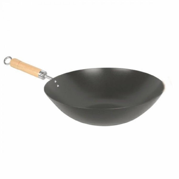 Non Stick Carbon Steel Wok 305mm Wok with Wood Handle