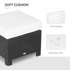 Rattan Footstool Wicker Ottoman with Padded Seat Cushion Outdoor Patio Furniture for Garden Poolside Living Room, 50 x 50 x 35 cm, Black