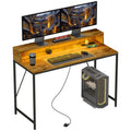 120cm Computer Desk with LED Lights and Power Outlets, Gaming Desk with Monitor Stand, Rustic Brown Rustic Brown