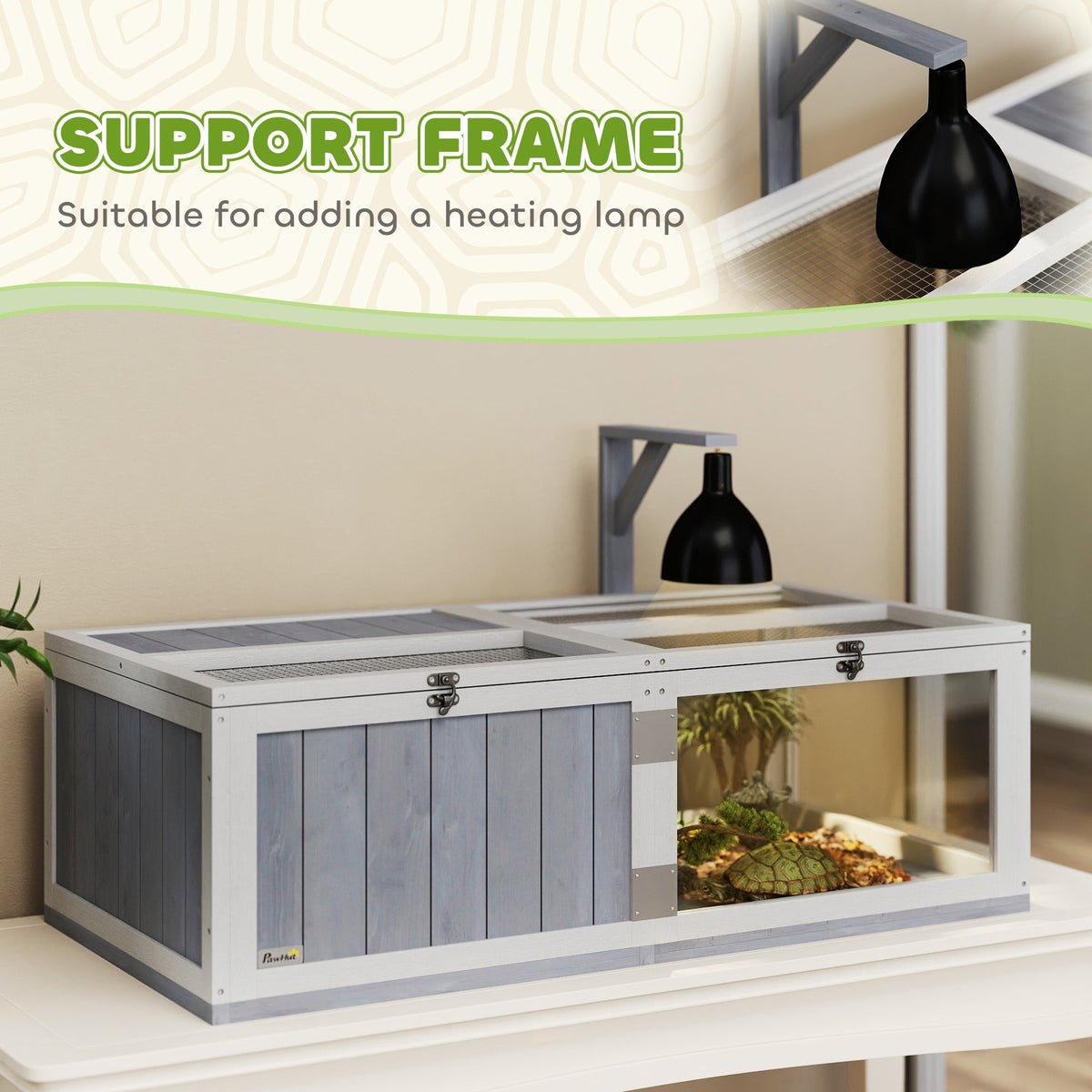 Wooden Tortoise House with Lamp Holder, Clear Observation Windows