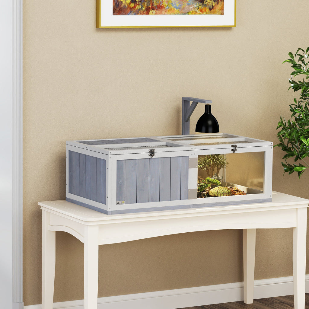 Wooden Tortoise House with Lamp Holder, Clear Observation Windows