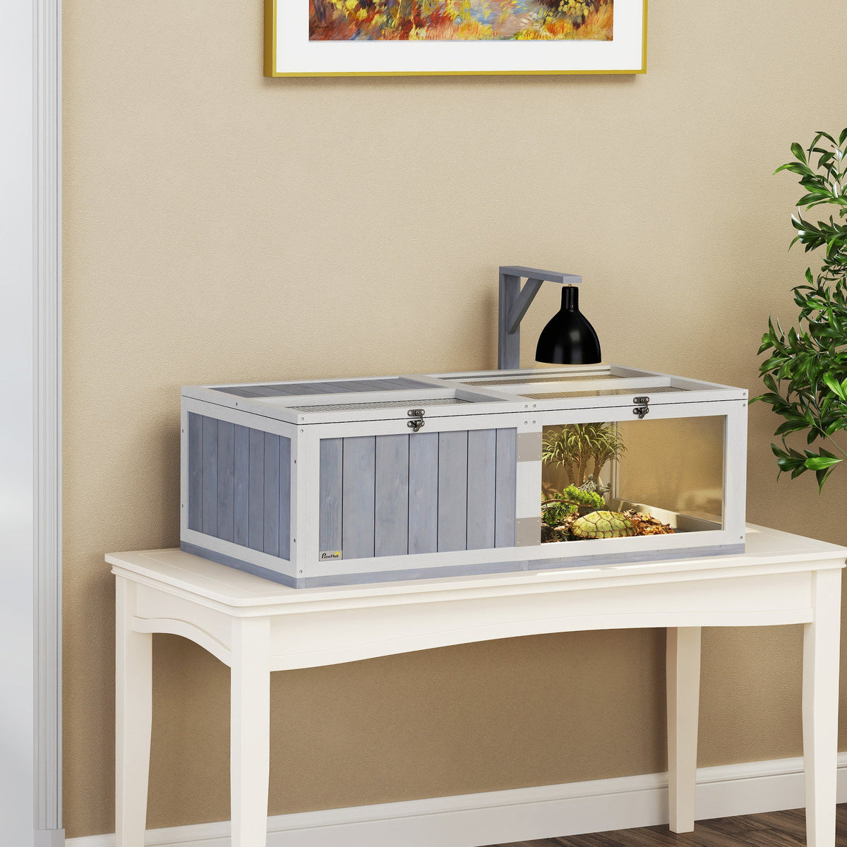 Wooden Tortoise House with Lamp Holder, Clear Observation Windows