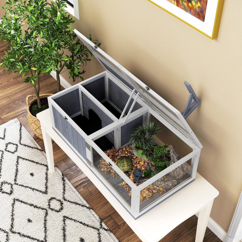 Wooden Tortoise House with Lamp Holder, Clear Observation Windows
