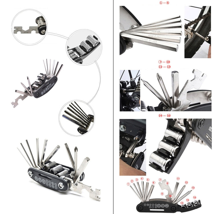 16 in 1 Multifunction Folding Bicycle Repair Combination Tools, 16 in 1