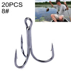 HENGJIA 20 PCS Classic Black High Carbon Steel Fishing Three-jaw Treble Hooks, 8# FH022 8# FH022