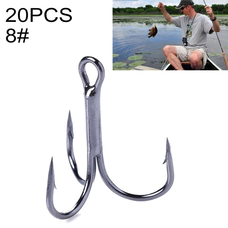 HENGJIA 20 PCS Classic Black High Carbon Steel Fishing Three-jaw Treble Hooks, 8# FH022 8# FH022