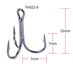 HENGJIA 20 PCS Classic Black High Carbon Steel Fishing Three-jaw Treble Hooks, 8# FH022