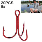 HENGJIA 20 PCS Classic Red High Carbon Steel Fishing Three-jaw Treble Hooks, 8# FH023 8# FH023