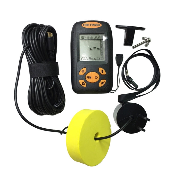 Portable Ultrasonic Fish Finder, Water Depth & Temperature Fishfinder with Wired Sonar Sensor Transducer and LCD Display, Fish Finder Black