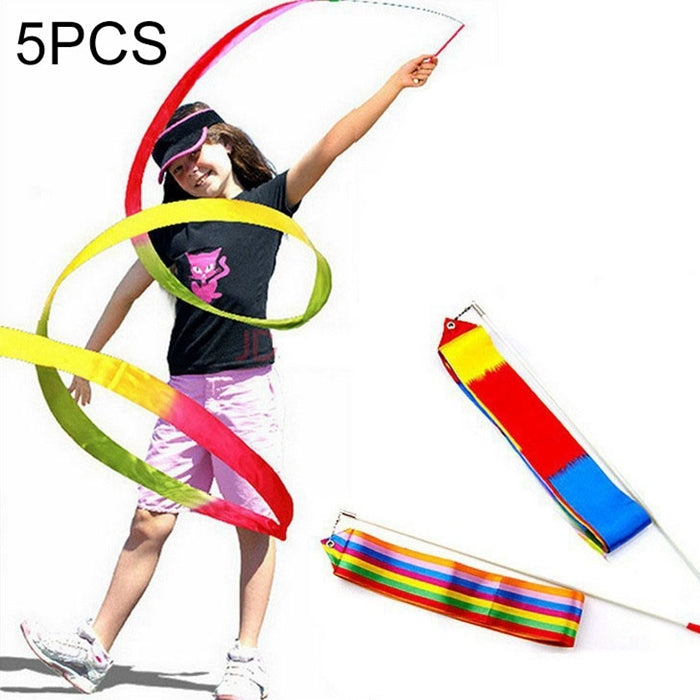 5 PCS 4m Colorful Children Toy Dancing Practices Dance Ribbons with Sticks, Random Pattern Delivery, Dance Ribbons Dance Ribbons
