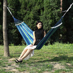 Outdoor Rollover-resistant Double Person Canvas Hammock Portable Beach Swing Bed with Wooden Sticks, Size: 190 x 150cm, Size: 190 x 150cm(Blue), Size:190 x 150cm(Red) Size: 190 x 150cm(Blue) Blue