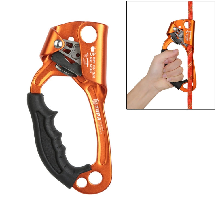 XINDA TP-8606 Outdoor Rock Climbing Aerial Work Anti-fall Handheld Rope Gripper for 8-12mm Diameter Rope left, Left Left Orange