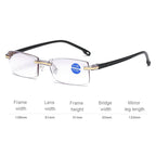 Rimless Anti Blue-ray Blue Film Lenses Presbyopic Glasses, +4.00D, +4.00D
