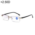 Rimless Anti Blue-ray Blue Film Lenses Presbyopic Glasses, +2.50D, +2.50D +2.50D Black