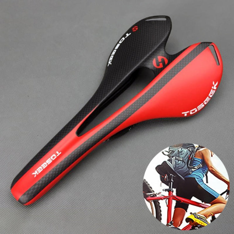 TOSEEK Road Bike Carbon Fiber Seat Bicycle Hollow Seat Saddle, 3K Texture + Extinction, Extinction(Orange), Extinction(Red), Extinction(Yellow) – Durable Build, Easy to Use Extinction(Red) Red