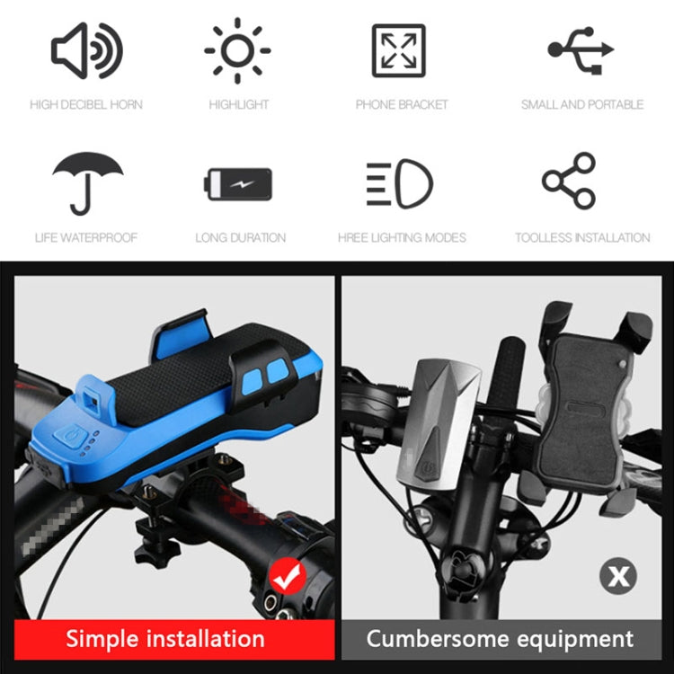 Multifunction 4 in 1 Phone Holder Bicycle Bell Cycling Lamp Flashlight, 4 in 1 Phone Holder