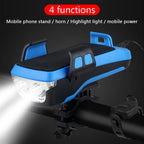 Multifunction 4 in 1 Phone Holder Bicycle Bell Cycling Lamp Flashlight, 4 in 1 Phone Holder