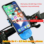 Multifunction 4 in 1 Phone Holder Bicycle Bell Cycling Lamp Flashlight, 4 in 1 Phone Holder