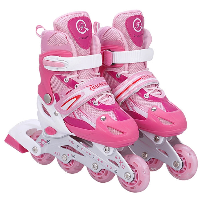 Children Adult Flash Straight Row Roller Skates Skating Shoes Suit, Size : L, Size : L (Pink), Size : L (Blue), Size : L (Red) Size : L (Pink) Pink