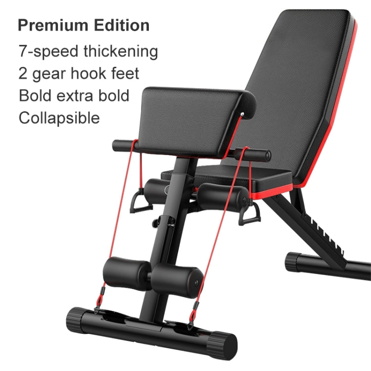 189-3 Premium Edition Household Folding Multifunctional Bold Main Frame Dumbbell Bench Sit-up Bench Weightlifting Bed with Pull Rope & Preacher Curl, Premium Edition