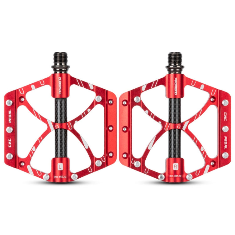 PROMEND PD-M52C 1 Pair Bicycle Aluminum Alloy + Carbon Fiber Tube Bearing Pedals, PD-M52C – Aluminum Alloy PD-M52C Red