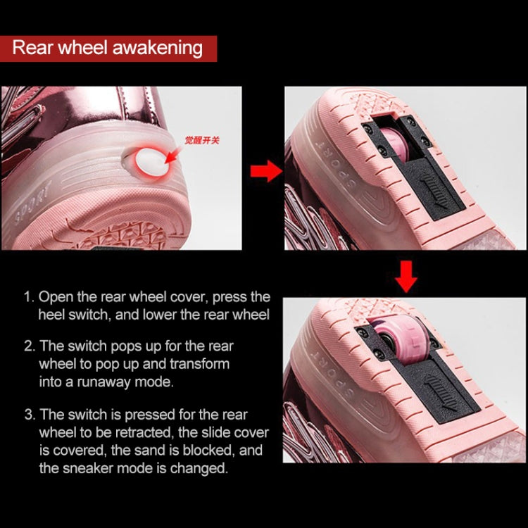 CD03 LED Double Wheel Wing Roller Skating Shoes, Size : 38, Size : 38 (Black), Size : 38 (Pink), Size : 38 (Gold), Size : 38 (Silver)