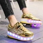 CD03 LED Double Wheel Wing Roller Skating Shoes, Size : 38, Size : 38 (Black), Size : 38 (Pink), Size : 38 (Gold), Size : 38 (Silver)