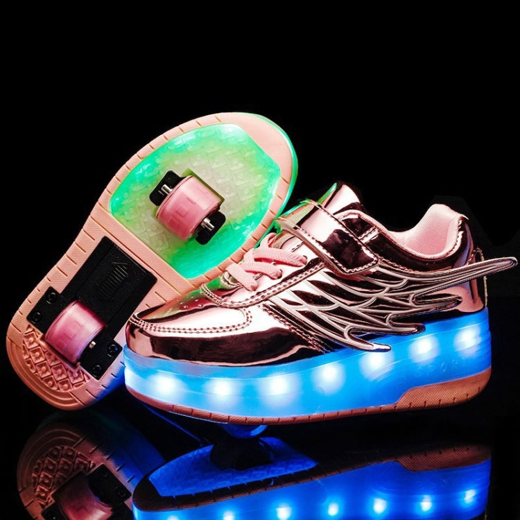 CD03 LED Double Wheel Wing Roller Skating Shoes, Size : 38, Size : 38 (Black), Size : 38 (Pink), Size : 38 (Gold), Size : 38 (Silver) – Durable Build, Easy to Use Size : 38 (Pink) Pink
