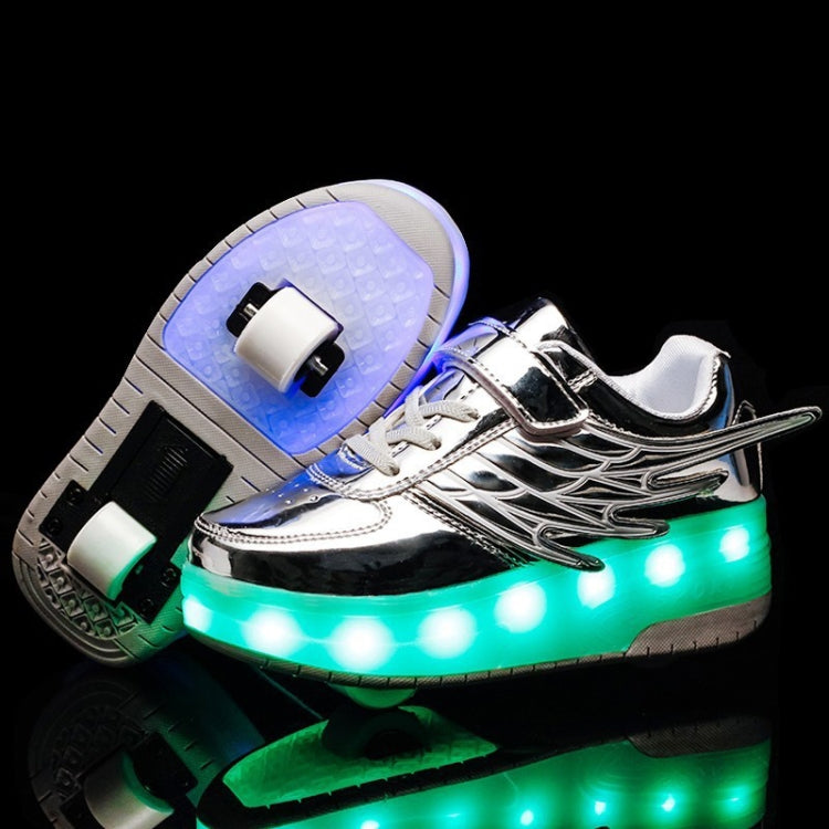 CD03 LED Double Wheel Wing Roller Skating Shoes, Size : 38, Size : 38 (Black), Size : 38 (Pink), Size : 38 (Gold), Size : 38 (Silver) – Durable Build, Easy to Use Size : 38 (Silver) Silver