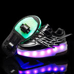 CD03 LED Double Wheel Wing Roller Skating Shoes, Size : 40, Size : 40 (Black), Size : 40 (Pink), Size : 40 (Gold), 40 (Silver) Size : 40 (Black) Black