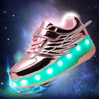CD03 LED Double Wheel Wing Roller Skating Shoes, Size : 40, Size : 40 (Black), Size : 40 (Pink), Size : 40 (Gold), 40 (Silver)