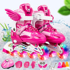 Adjustable Children Full Flash Single Four-wheel Roller Skates Skating Shoes Set, Size : S, Size : S (Pink), Size : S (Gold), Size : S (Blue), Size : S (Red) Size : S (Pink) Pink
