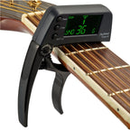 Professional Guitar Tuner Clip, Loftstyle Chromatic Clip-on Tuner with Rotational LCD Screen Light Display Single-handed Guitar Capo – Durable Build, Easy to Use Black